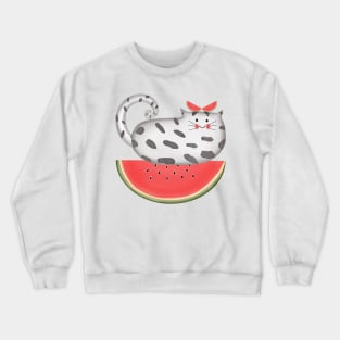 Cute little cat on watermelon Crewneck Sweatshirt